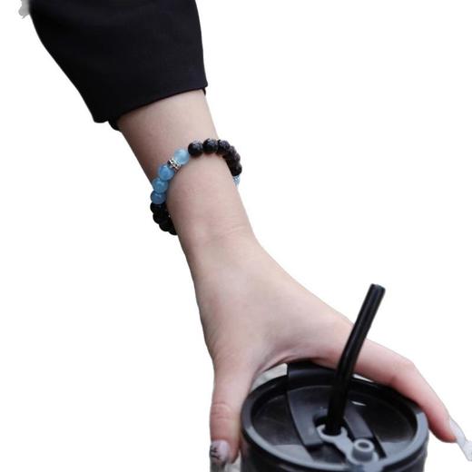 【敦煌海蓝秘境·海蓝宝黑曜石手串】黑曜石海蓝宝手串女  手链男转运珠平安水晶男生情侣小众黑曜石 商品图13