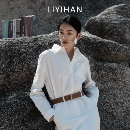 LIYIHAN  25夏纯色亚麻衬衫式连衣裙长袖高腰连衣裙显瘦法式百搭 商品图0