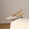 【预售5天】法式尖头浅口包头凉鞋女新款真皮粗跟时尚网面水钻后空高跟鞋MLS&A1029 商品缩略图3