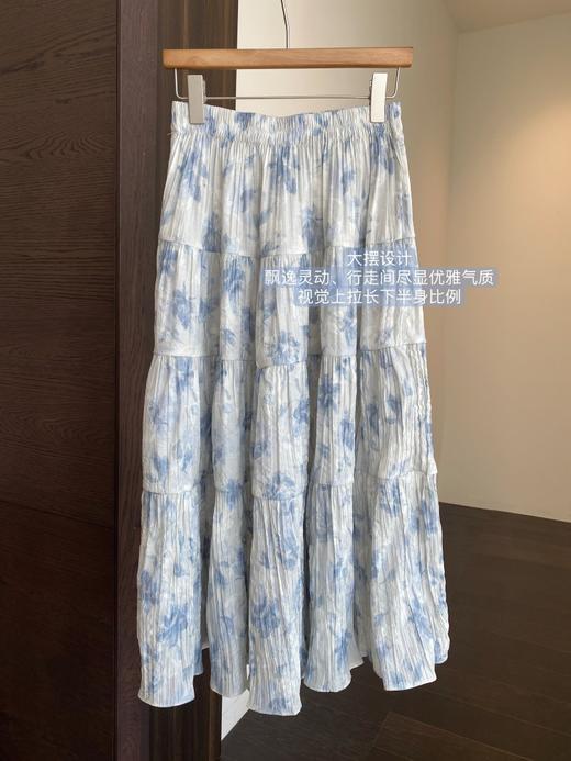 夏日浪漫印花裙飘逸大裙摆褶皱高腰显瘦半裙 商品图6