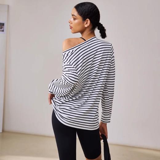 跃牌【周游世界系列】2025春夏新品天丝纤维长袖消臭抑菌运动T宽松条纹上衣TP0885 商品图3