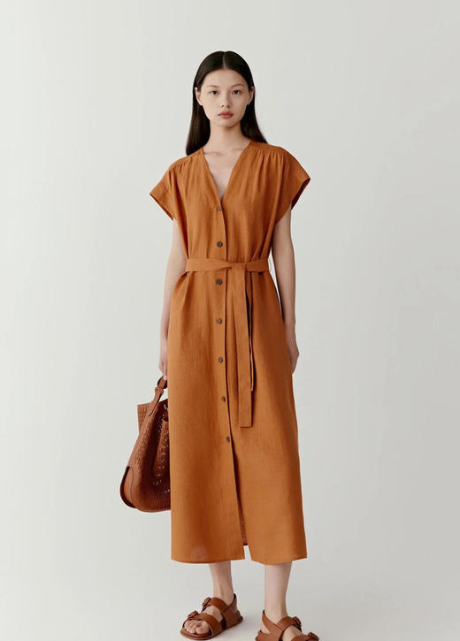 【高品质私服】【IC亚麻平纹V领长款连衣裙】裙型大气利落，巧妙修饰身材G1379-CC【无标出货 介意慎拍】 商品图6