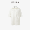 LIYIHAN  25夏棉褶皱纯色翻领短袖衬衫白色大翻领衬衫高级感 商品缩略图0