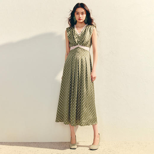 法式茶歇蕾丝拼接波点高腰连衣裙2025夏季(货号:MF86DR005D5002) 商品图0