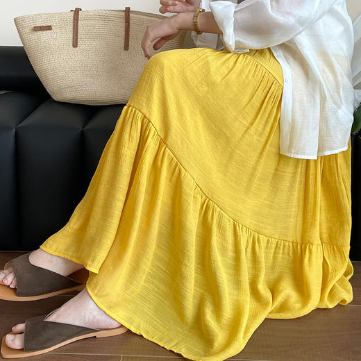 小野日记 氛围感 压褶棉麻 文艺中长裙 半身裙 XY-F-7262 商品图4