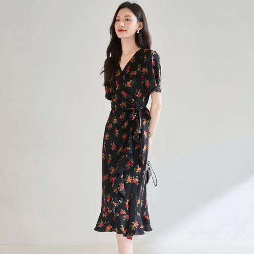 「高货sh」全新升级【铂金会员266/天猫359/差价93】(11015)洛诗琳法式荷叶边印花连衣裙2025夏季收腰围裹系带茶歇裙 商品图3