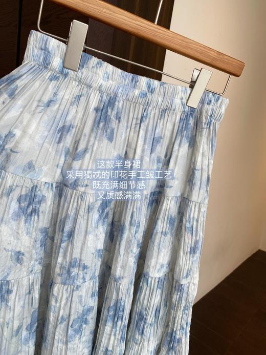 夏日浪漫印花裙飘逸大裙摆褶皱高腰显瘦半裙 商品图8