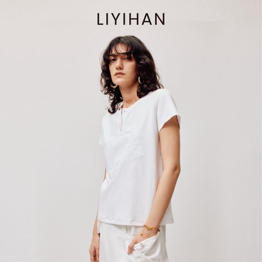 LIYIHAN清月鹊 高端爽滑质感半开襟短袖T恤百搭显瘦 商品图1