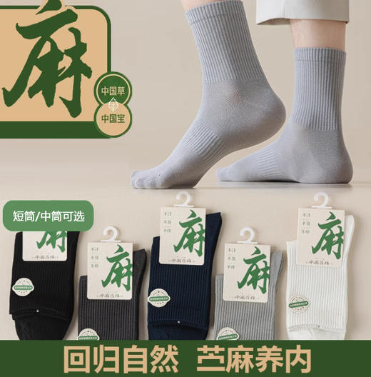 【选用"中国草" 7A抑菌 凉爽不臭脚】速工坊 苎麻防臭袜 短筒/中筒 (6双装) 商品图0