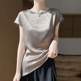 雀说丝绸缎面夏季女装新款肌理感上衣时尚百搭圆领修身气质T恤短袖ALR-M37