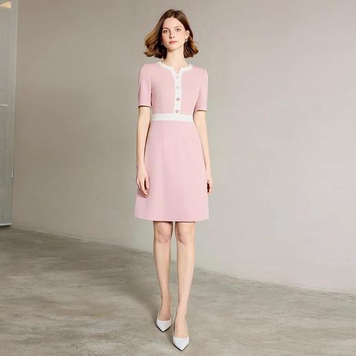IWY/粉色小香风短袖连衣裙女夏季新款时尚气质商务主持人上镜正装Q1327 商品图0