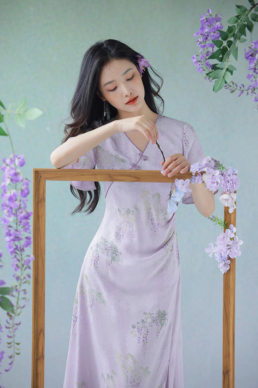 逸红颜明月优选#轻奢非遗花罗连衣裙「紫藤」优雅清浅显瘦小A摆，​好美的紫藤仙子裙~~ 商品图9