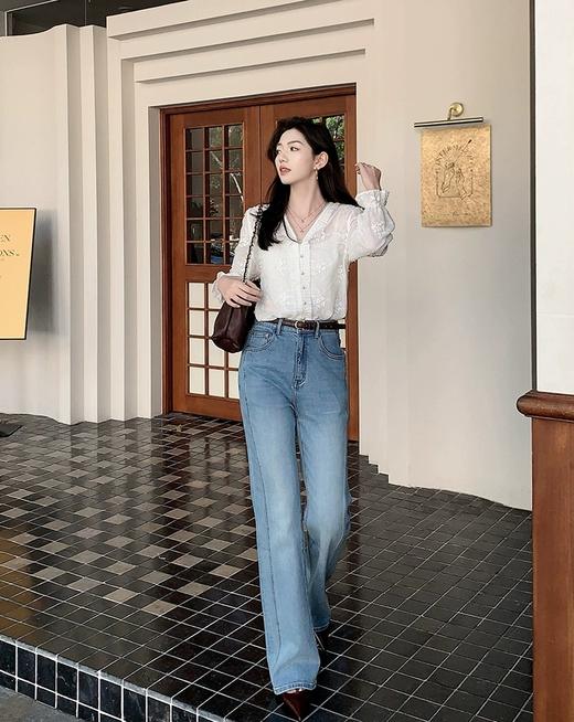 美人鱼大长腿美洋琉璃牛仔裤弹力氧气感微喇裤 商品图3