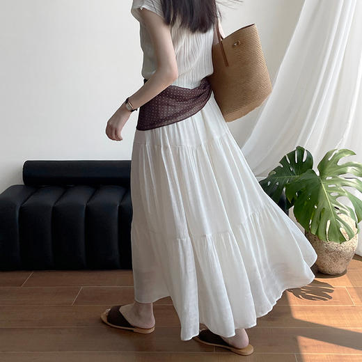 小野日记 氛围感 压褶棉麻 文艺中长裙 半身裙 XY-F-7262 商品图5