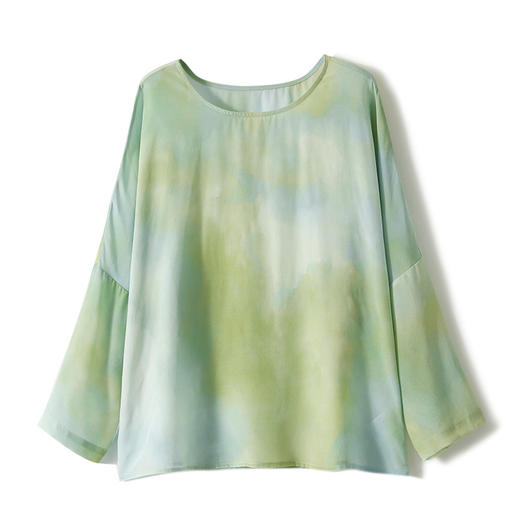 丁摩水墨晕染真丝双绉小衫桑蚕丝T恤圆领印花上衣AL4057 商品图5