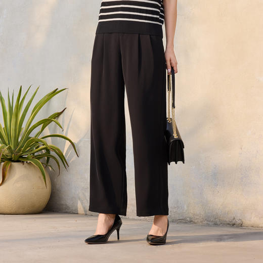 半身缘女裤 夏季丝滑宽松中直筒半松紧腰休闲裤252102E10302832 商品图3