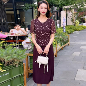 QYMXYKL-SD2536-L时尚波点假两件短袖连衣裙2025年夏季新款中长款显瘦修身A字裙