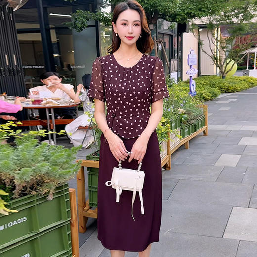 QYMXYKL-SD2536-L时尚波点假两件短袖连衣裙2025年夏季新款中长款显瘦修身A字裙 商品图0