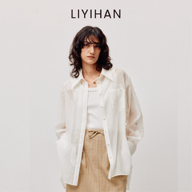 LIYIHAN清月鹊  轻盈透感棉宽松微透蕾丝绣花薄透衬衫