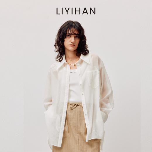 LIYIHAN清月鹊  轻盈透感棉宽松微透蕾丝绣花薄透衬衫 商品图0