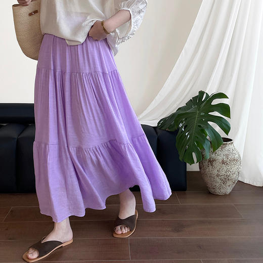 小野日记 氛围感 压褶棉麻 文艺中长裙 半身裙 XY-F-7262 商品图6