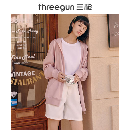 Threegun三枪 【记忆棉】男女同款毛圈连帽拉链开衫休闲上衣-81896A011 商品图3