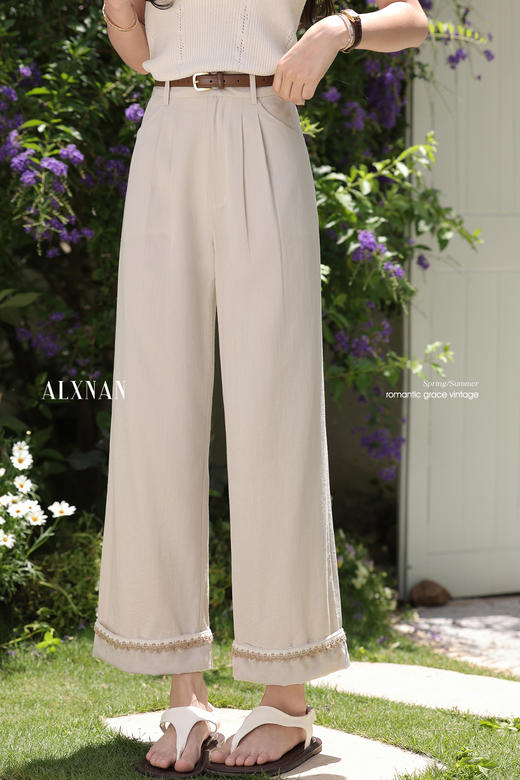 鹿向南「海盐穿搭」气质百搭显瘦直筒九分裤杏色通勤长休女闲裤夏 商品图4