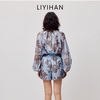LIYIHAN花影  桑蚕丝圆领印花上衣度假休闲透气衬衫 商品缩略图3