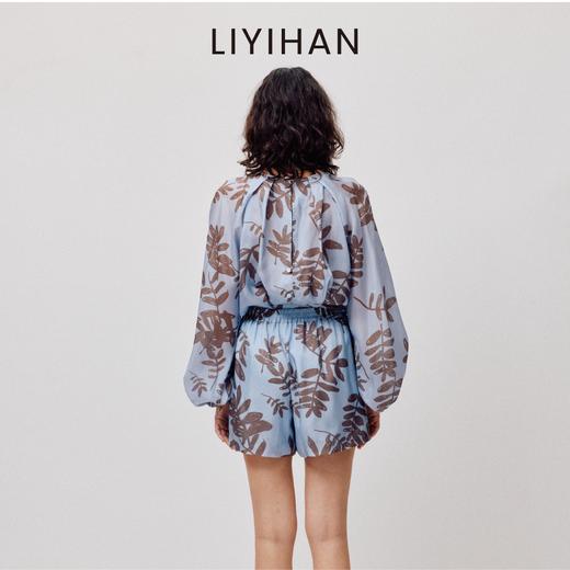 LIYIHAN花影  桑蚕丝圆领印花上衣度假休闲透气衬衫 商品图3
