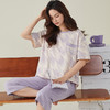 雀说100%纯棉睡衣女夏季新款短袖七分裤套装休闲时尚宽松家居服可外穿ALN1118 商品缩略图6