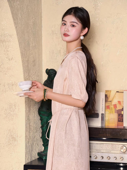 女士V领真丝连衣裙 商品图1