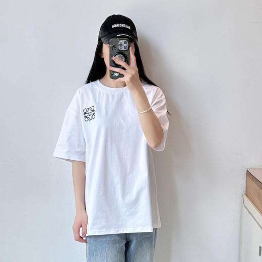 口袋短袖刺绣字母宽松休闲圆领情侣款T恤打底体恤衫 商品图1