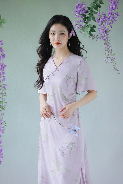 逸红颜明月优选#轻奢非遗花罗连衣裙「紫藤」优雅清浅显瘦小A摆，​好美的紫藤仙子裙~~ 商品图12