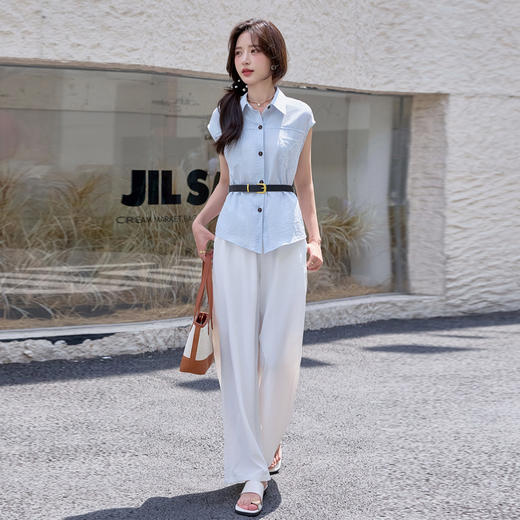 2025夏季新款清纯系夏日穿搭时尚套装女无袖上衣高腰阔腿裤两件套NSYY66111 商品图2
