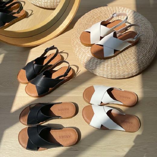 【懒人百搭款，遮肉显脚小】夏季新款女意大利凯撒KAISER软底软面牛皮凉鞋外穿时尚松弛感厚底勃肯拖鞋 商品图6