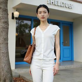 白色简约收腰显瘦针织莱赛尔背心女薄款V领无袖修身透气外搭打底    RGCL-AS702507-2