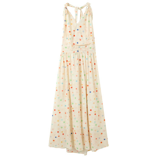 三彩独醒2025夏季新款法式复古波点连衣裙挂脖V领高腰露背F 商品图4