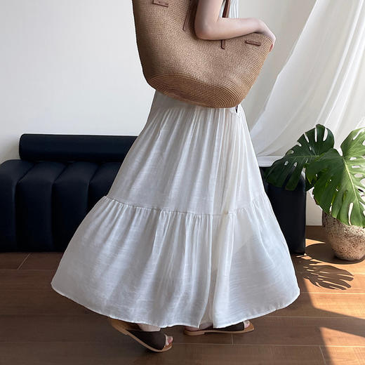 小野日记 氛围感 压褶棉麻 文艺中长裙 半身裙 XY-F-7262 商品图3