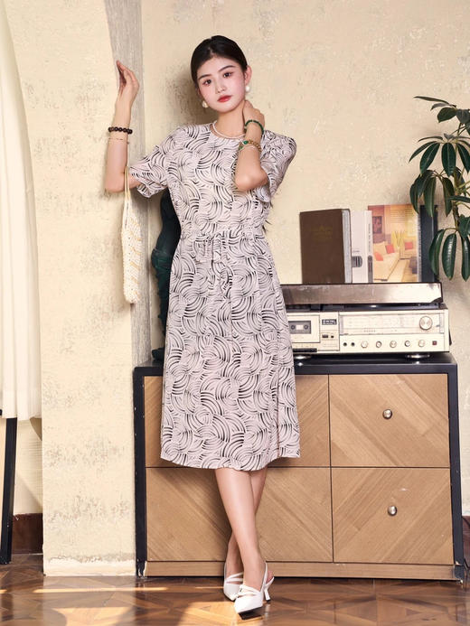 女士印花真丝连衣裙 商品图1