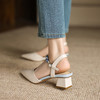 阿么手工女鞋一字带真皮凉鞋夏粗跟2025新款丝带尖头中跟鞋女4CM 商品缩略图3