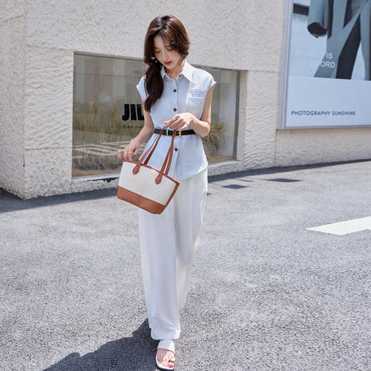 2025夏季新款清纯系夏日穿搭时尚套装女无袖上衣高腰阔腿裤两件套NSYY66111 商品图1