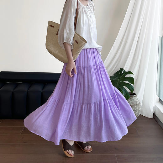 小野日记 氛围感 压褶棉麻 文艺中长裙 半身裙 XY-F-7262 商品图0