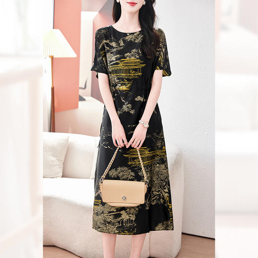 丁摩重磅真丝弹力缎高端大牌大码连衣裙女新款夏季桑蚕丝裙AL0307 商品图2