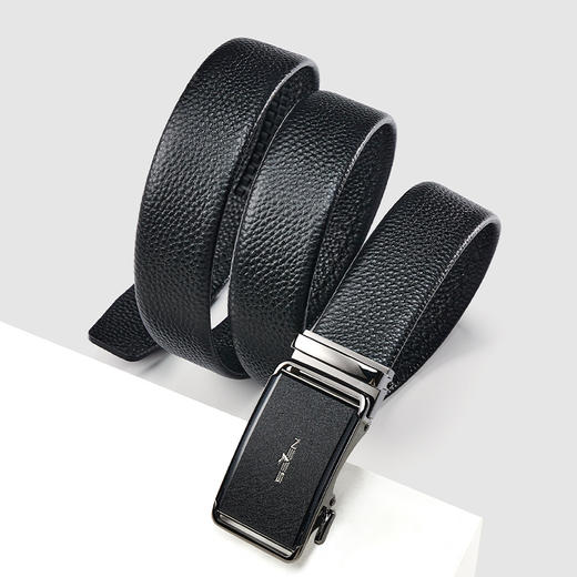 【婚礼季】柒牌皮带男士2025年新款自动扣商务正装头层牛皮真皮荔枝纹裤腰带129P70160 商品图2