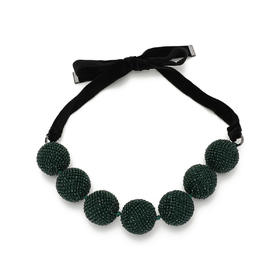 8055180543047 EMPORIO ARMANI 【轻奢高级】女式欧美夸张大颗珠子亮眼系带短项链锁骨链项链 墨绿色 规格:118*4cm