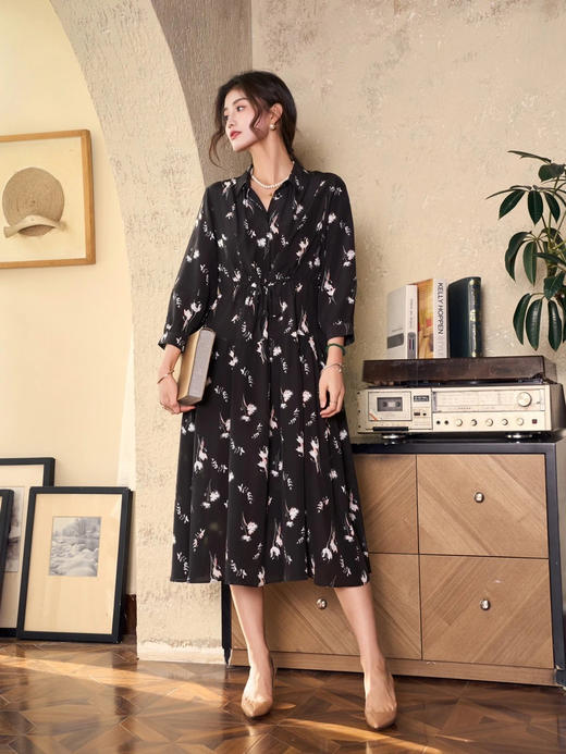 女士桑蚕丝印花连衣裙 商品图0