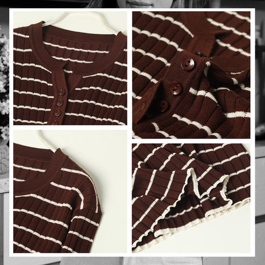 丁摩桑蚕丝条纹短袖T恤女士新款夏季百搭显瘦真丝针织打底衫上衣AL25032 商品图5