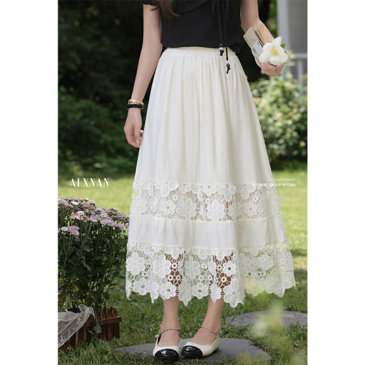 鹿向南「松香知茉」法式米杏色蕾丝拼接半身裙夏季女时尚优雅长裙L557126 商品图2