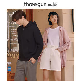 Threegun三枪 【记忆棉】男女同款毛圈连帽拉链开衫休闲上衣-81896A011