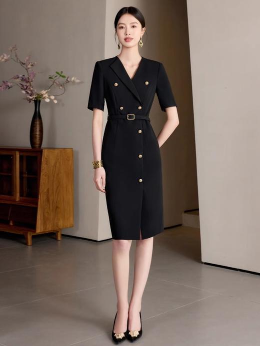 IWY/高端黑色职业西装连衣裙女夏季短袖正式场合高级感通勤职场裙子WQ168 商品图3